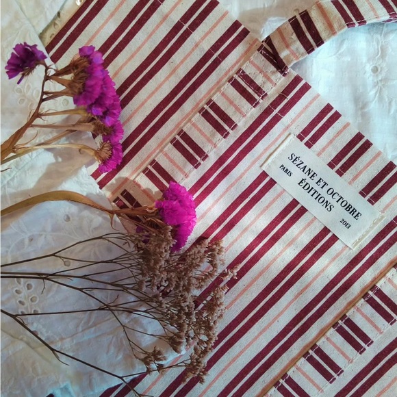 SÉZANE RED CANVAS VERTICAL STRIPES TOTE BAG NEW - Picture 7 of 7